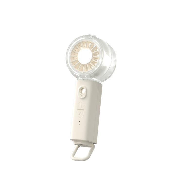 Cooling portable rechargeable handheld misting fan with foldable loop and adjustable multi-speed control Bowlift