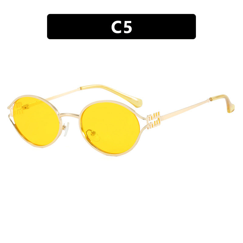 Women's Oval Sunglasses with Elegant Metal Frame and Fashionable Design Bowlift