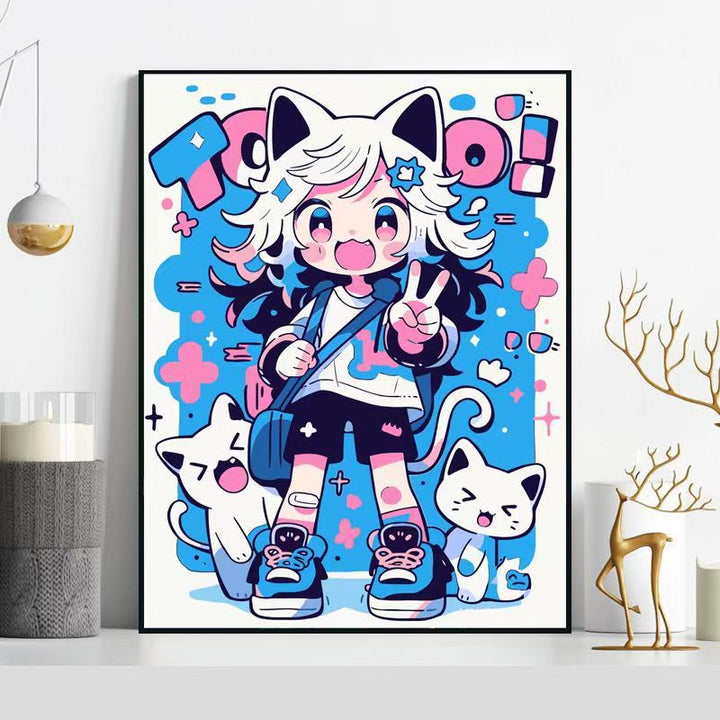 Whimsical Cat-Themed Illustration Wall Art Bowlift
