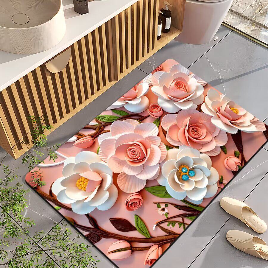 Floral-Themed Non-Slip Bath Mat Bowlift