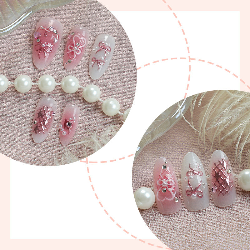 Decorative Press-On Nail Art Set with Elegant Floral and Gem Accents Bowlift
