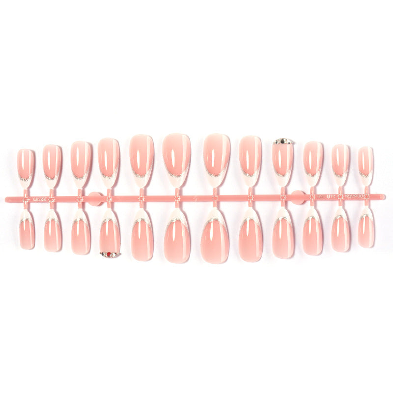 Elegant Press-On Nail Set with Glittering Silver Edges Bowlift