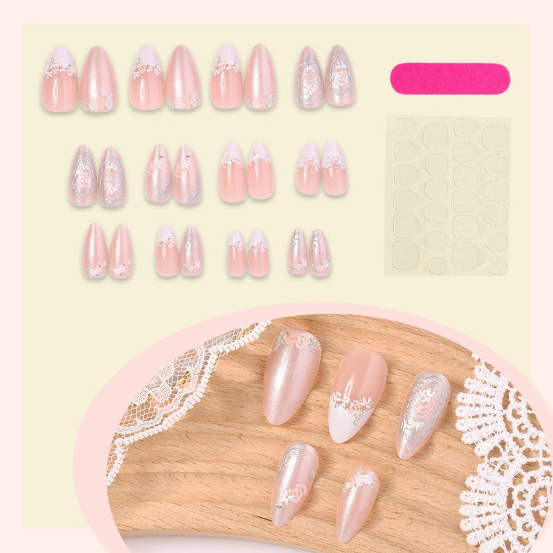 Acrylic nail set with elegant floral and glitter motifs Bowlift