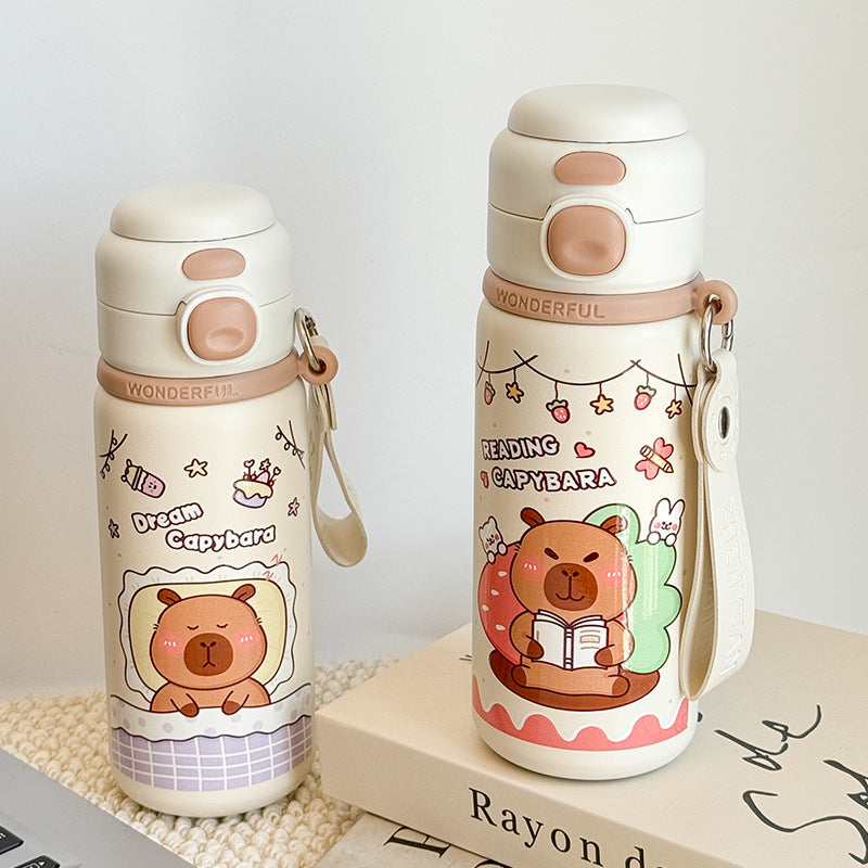 Women Insulated Drinking Bottle with Practical Carry Strap and Cute Bear Design Bowlift