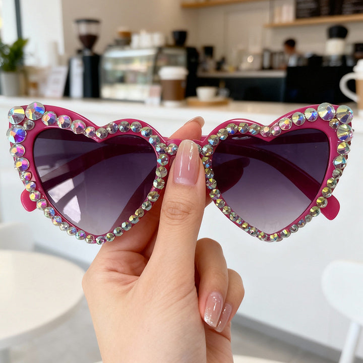 Rhinestone Heart-Shaped Sunglasses Bowlift