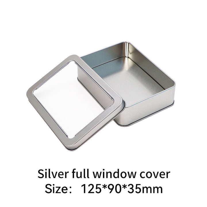 Rectangular metal storage tin with clear display window lid Bowlift