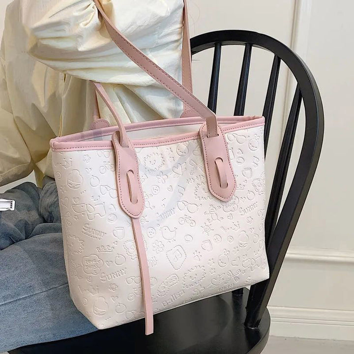 Embossed Pattern Shoulder Tote Bowlift