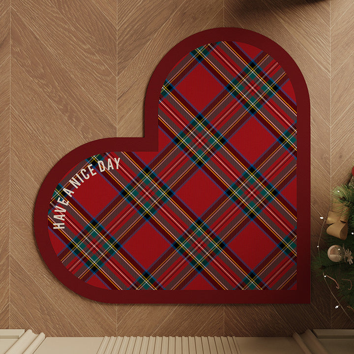 Heart-Shaped Plaid Bath Mat Bowlift