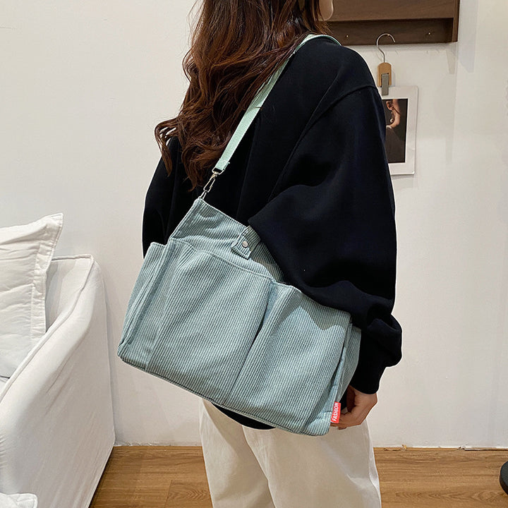 Corduroy Multi-Pocket Tote Bag Bowlift