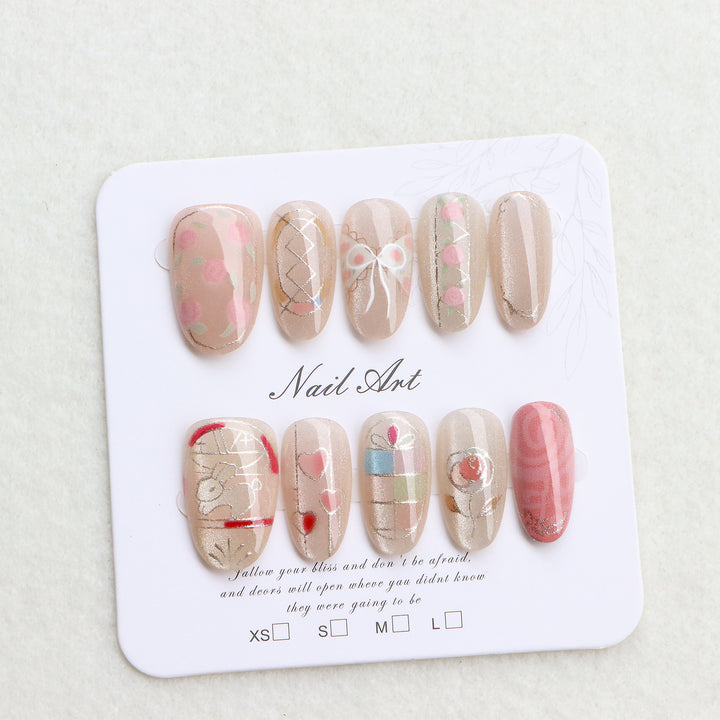 Decorative Press-On Nail Art Set with Artistic Designs Bowlift