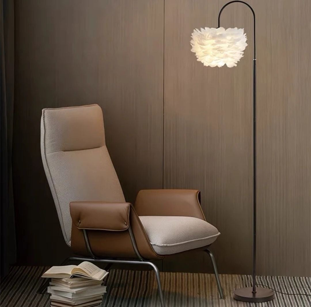 Modern Feather-Accented Floor Lamp