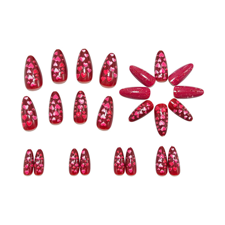 Artificial nails with heart motif and glitter effects Bowlift