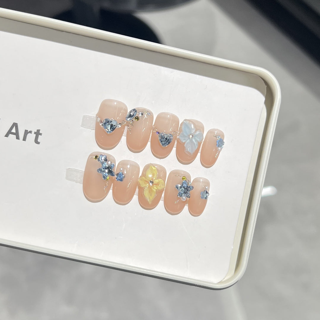 Artistic Floral Press-On Nail Tips Bowlift