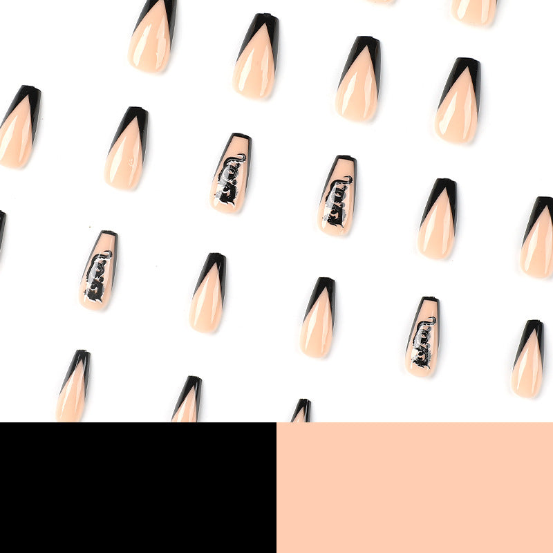 Artistic Nail Art with Black French Tip and Underground Patterns Bowlift
