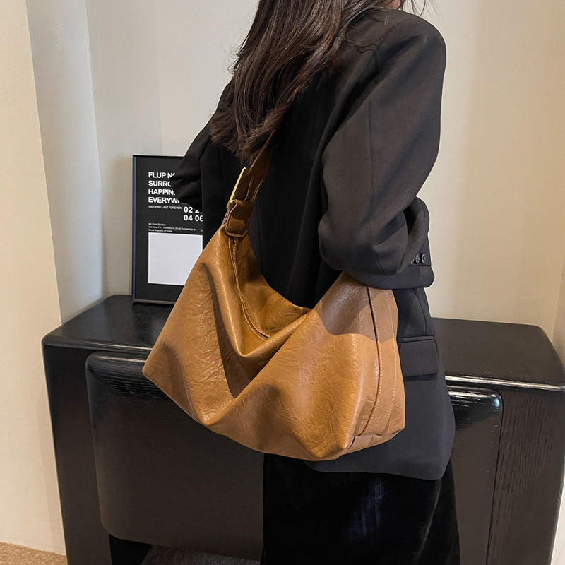 Slouchy Leather Shoulder Bag Bowlift