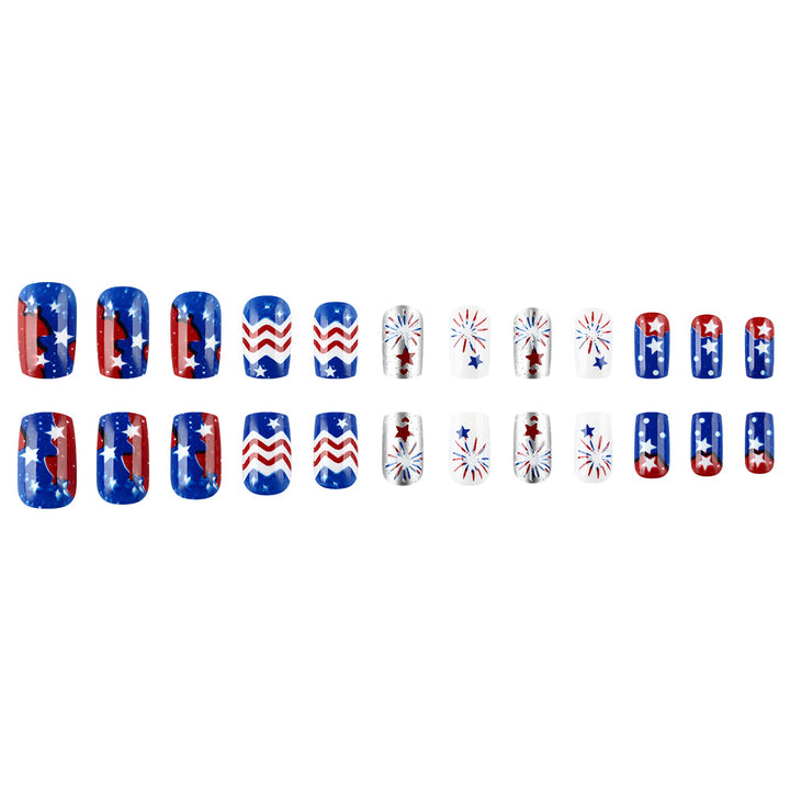 Women's nan patriotic acrylic press on nails set with coffin shape and firework star decals Bowlift