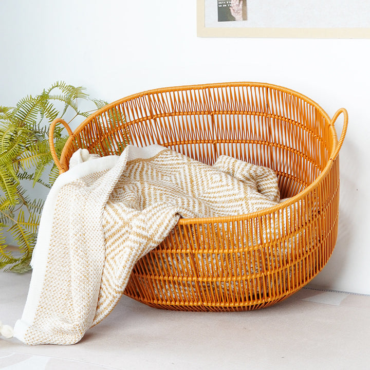 Women Braided Storage Basket with Practical Handles Bowlift