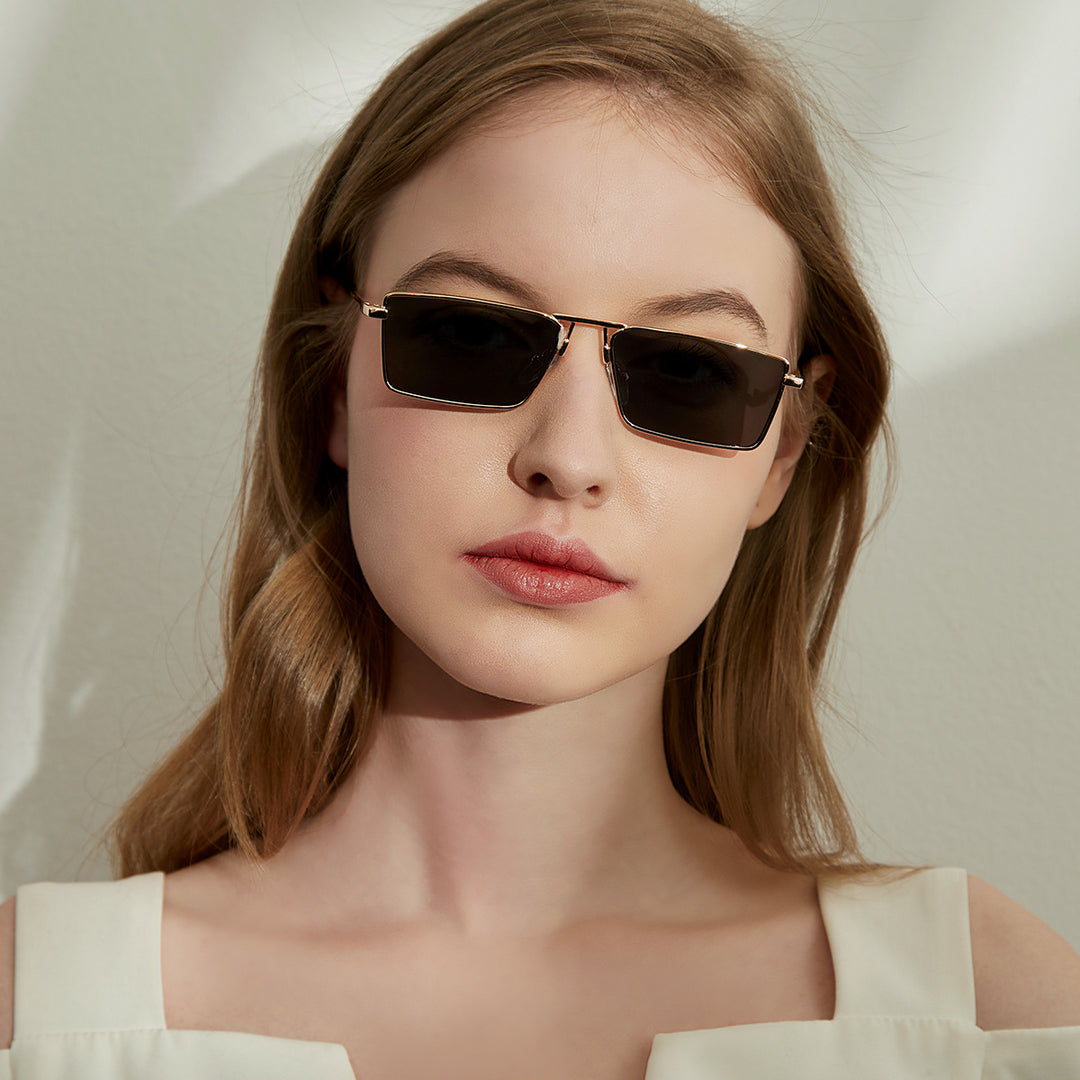 Women's elegant square sunglasses with narrow metal frame and UV protection Bowlift