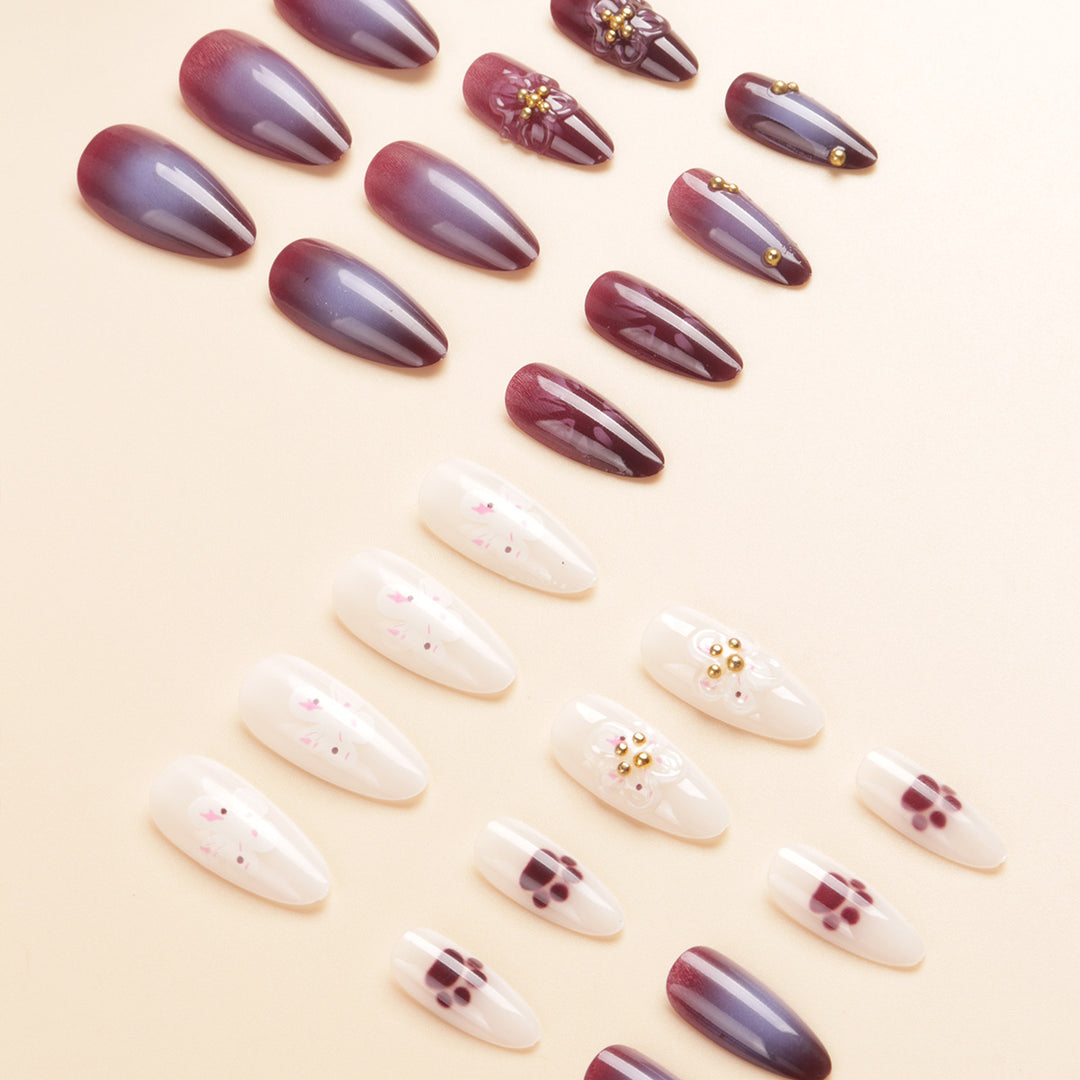 Floral Embellished Stiletto Nail Art Bowlift