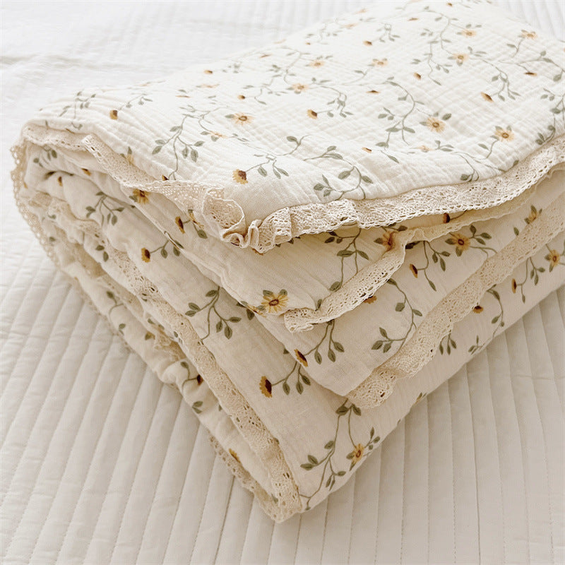 Unisex Breathable Muslin Blanket with Floral Ruffle Design Bowlift