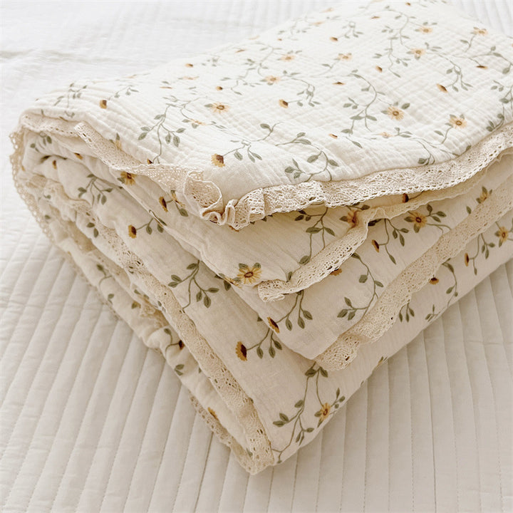 Unisex Breathable Muslin Blanket with Floral Ruffle Design Bowlift