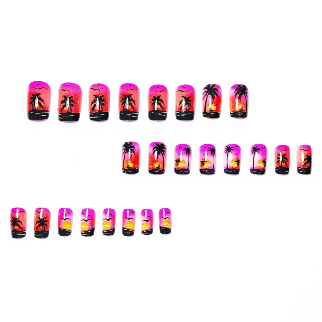 Artificial nails with tropical beach motif Bowlift