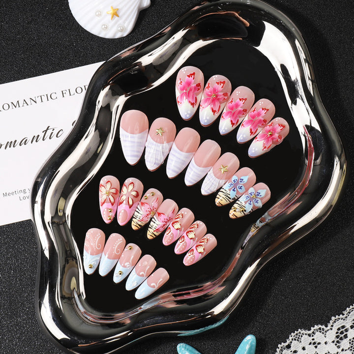 Artistic Floral-Themed Press-On Nail Set Bowlift