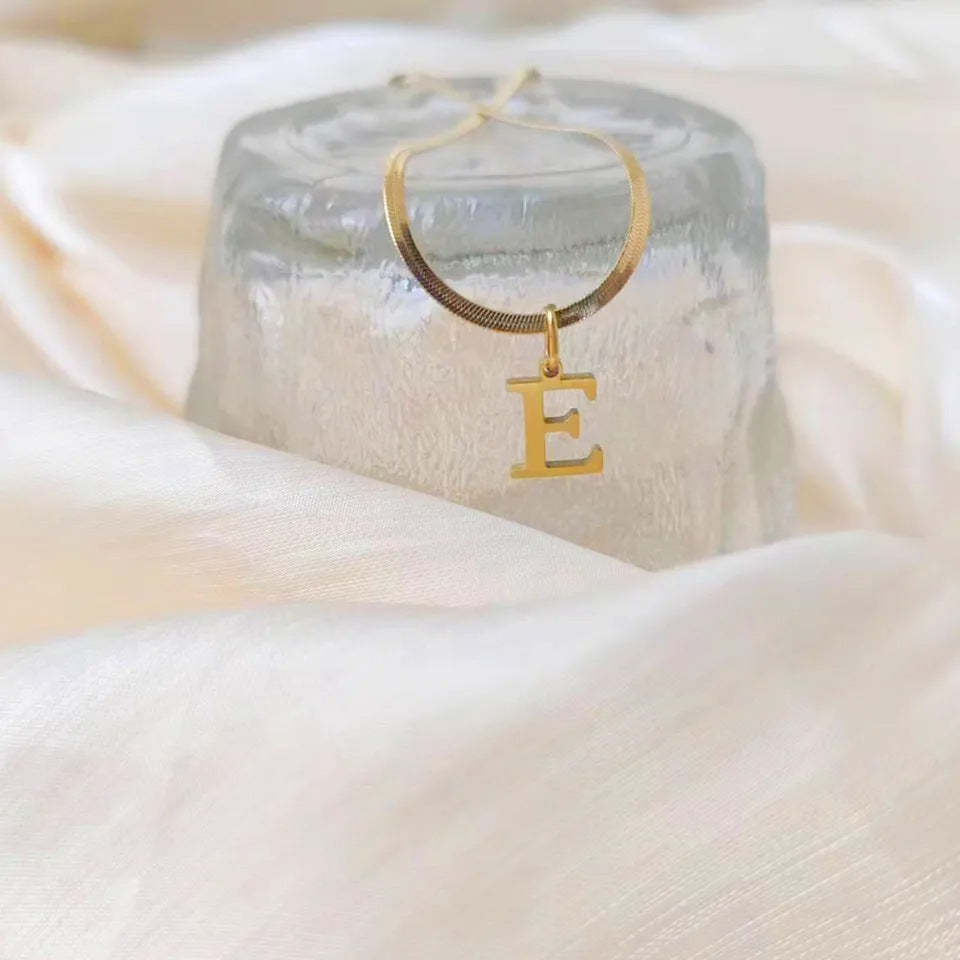 BowLift | Minimal Serif Letter Initial Herringbone Necklace