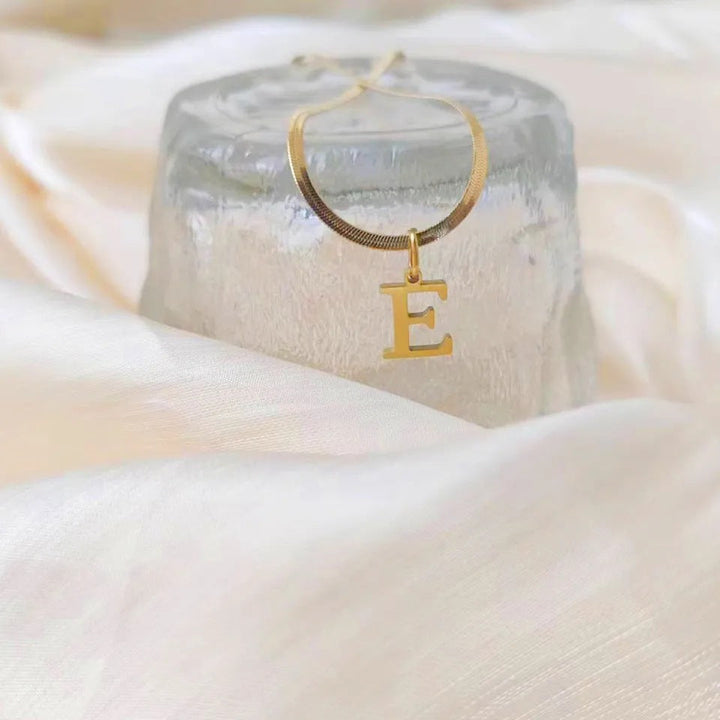 BowLift | Minimal Serif Letter Initial Herringbone Necklace