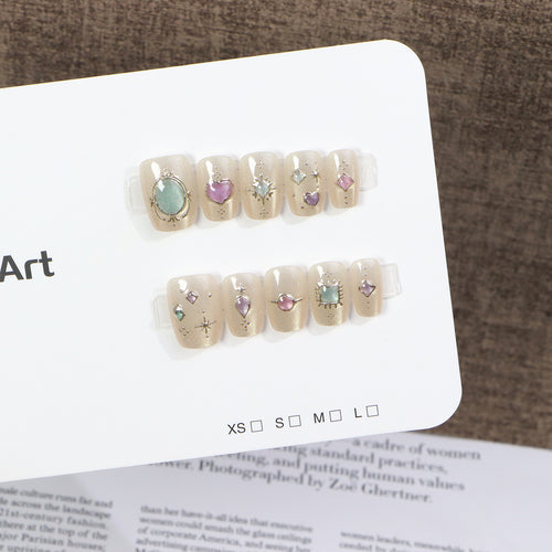 Decorative Press-On Nail Art Set with Gemstone Accents Bowlift