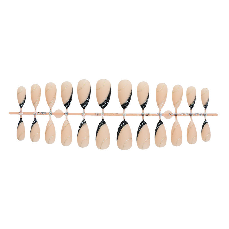 Stylish Stiletto Press-On Nail Art Set with Gold Accents Bowlift