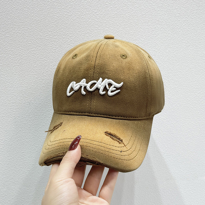Men's Distressed Front Embroidered Baseball Cap Bowlift