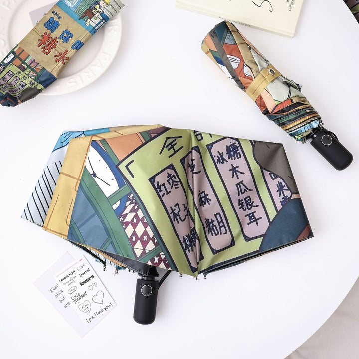 Ladies creative folding umbrella with graphic design Bowlift