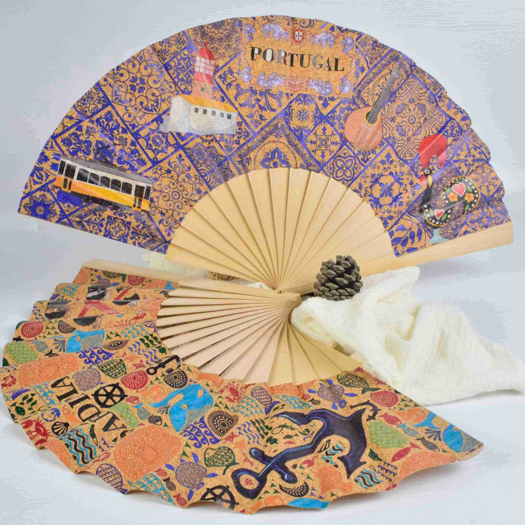 Ladies fan with cultural motif and elegant wooden frame Bowlift