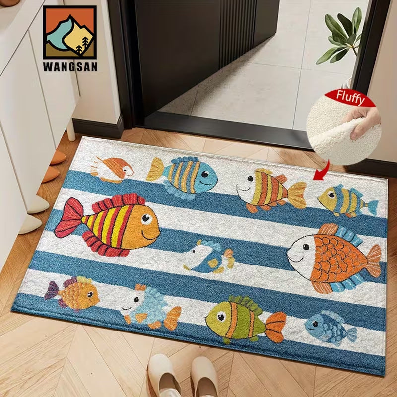 Fluffy Cartoon Fish-Themed Bath Mat
