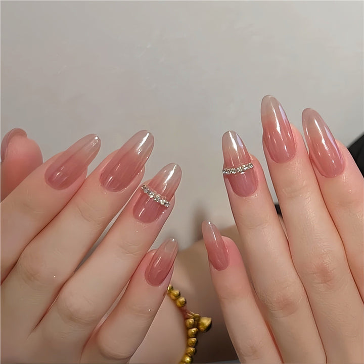 Elegant Stiletto Press-On Nail Art with Gem Accents Bowlift