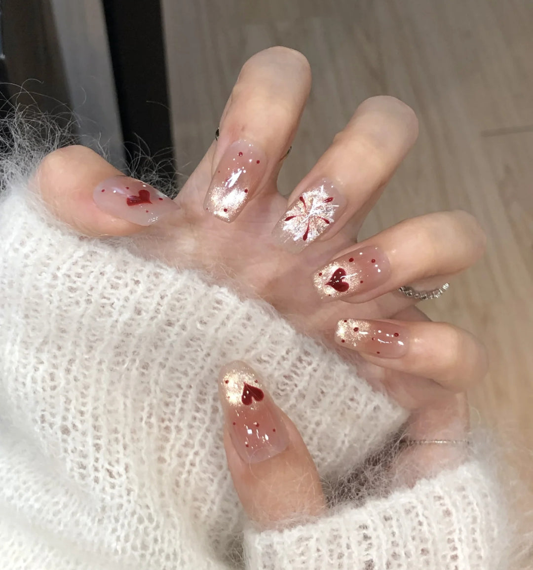 Artistic Press-On Nail Art Set with Floral and Gemstone Accents Bowlift