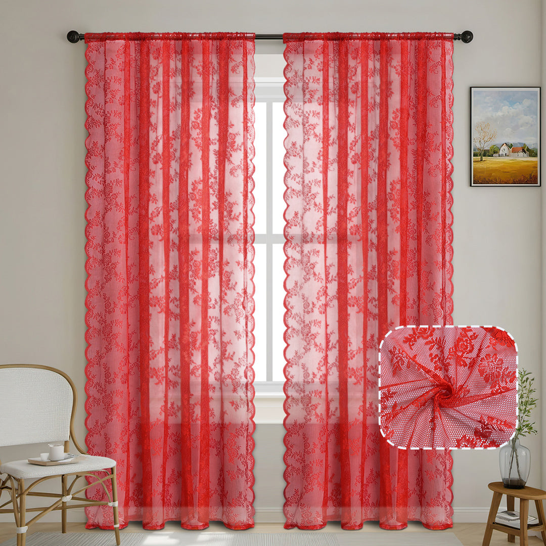 Elegant Floral Lace Window Drapes