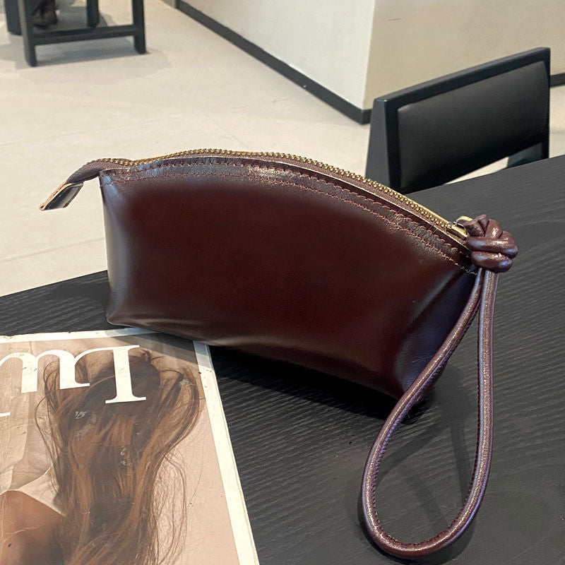 Sleek Faux Leather Zippered Cosmetic Bag Bowlift