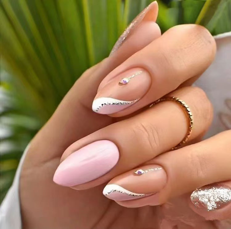 Elegant Artificial Nail Tips with Glitter Accents Bowlift