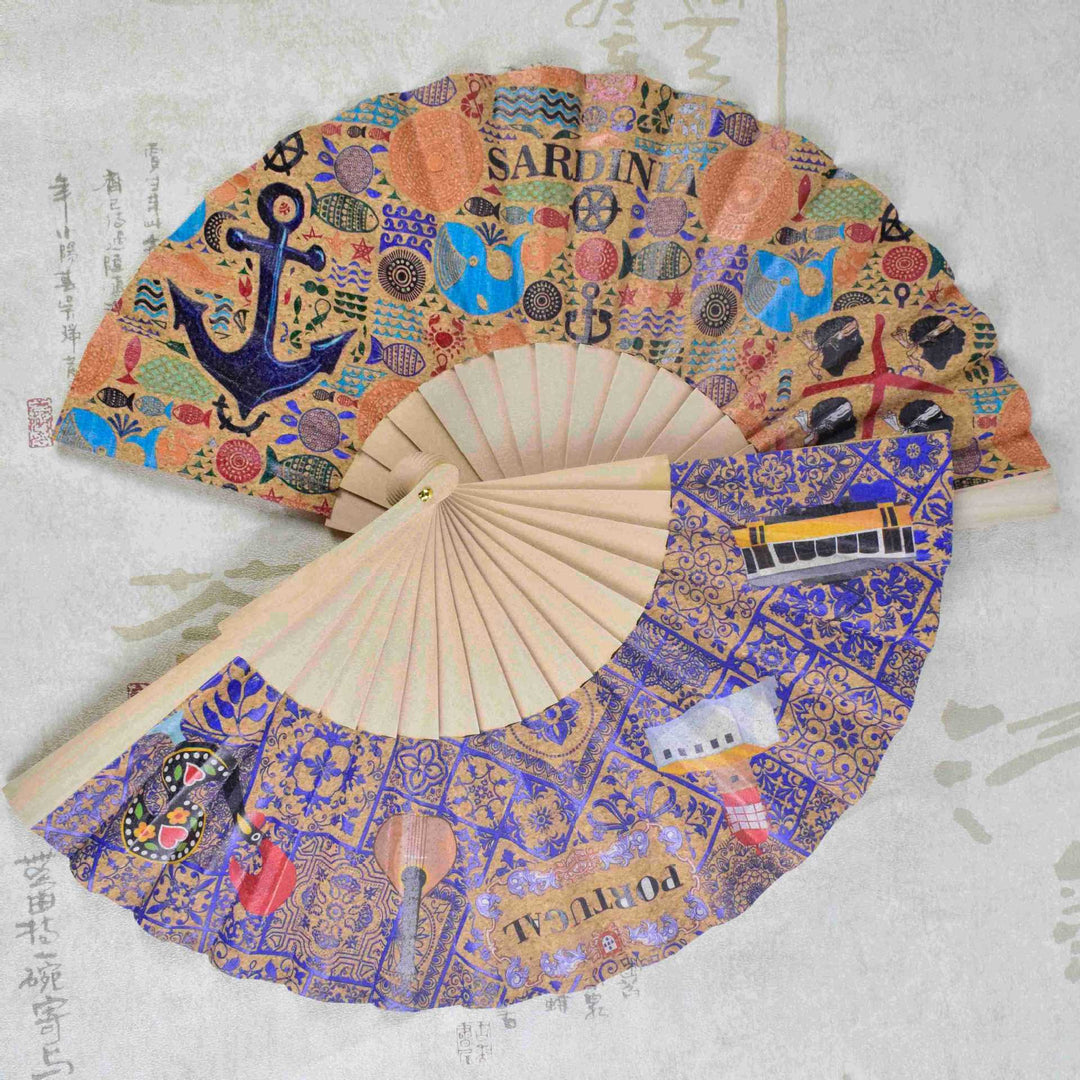 Ladies fan with cultural motif and elegant wooden frame Bowlift