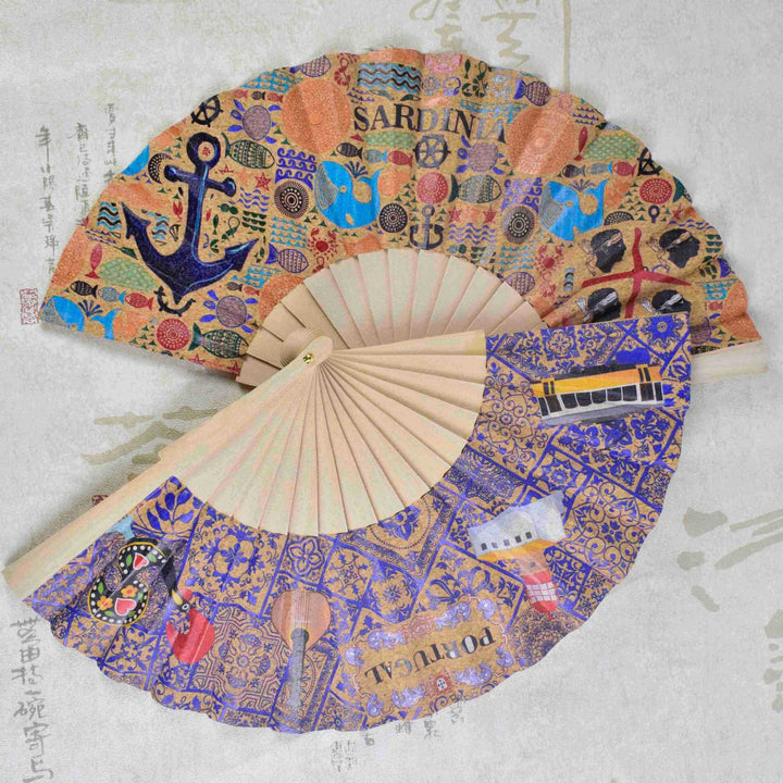 Ladies fan with cultural motif and elegant wooden frame Bowlift