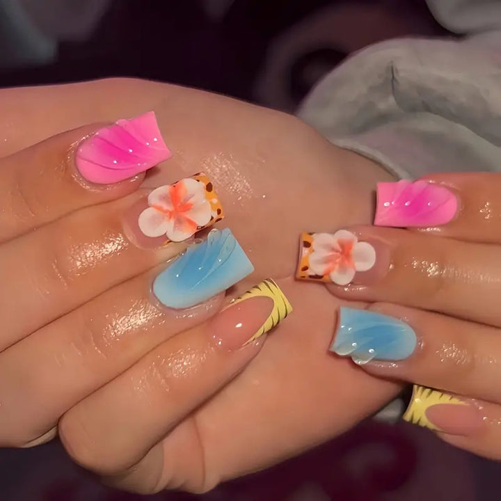 Tropical Floral Acrylic Nail Art Set Bowlift