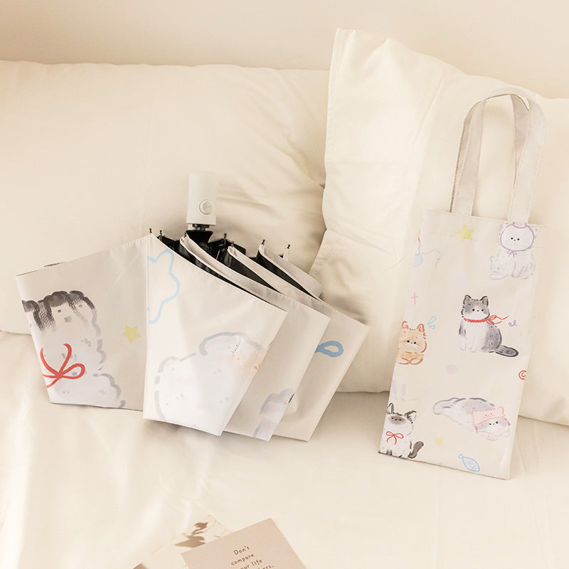 Women Folding Umbrella with Lovely Animal Illustrations Bowlift