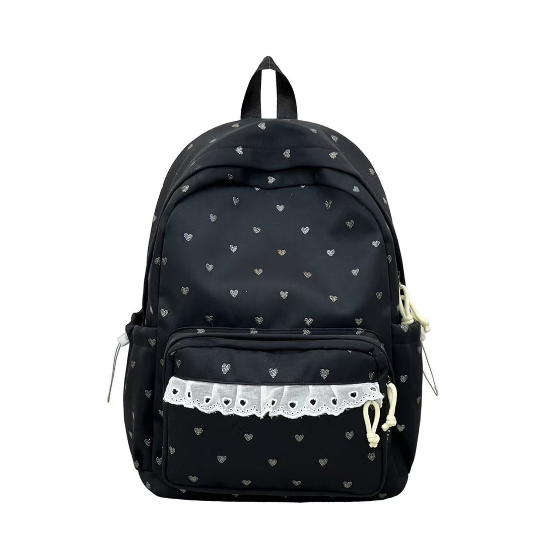 Backpack with Fine Heart Motif and Delicate Lace Appliqué Bowlift