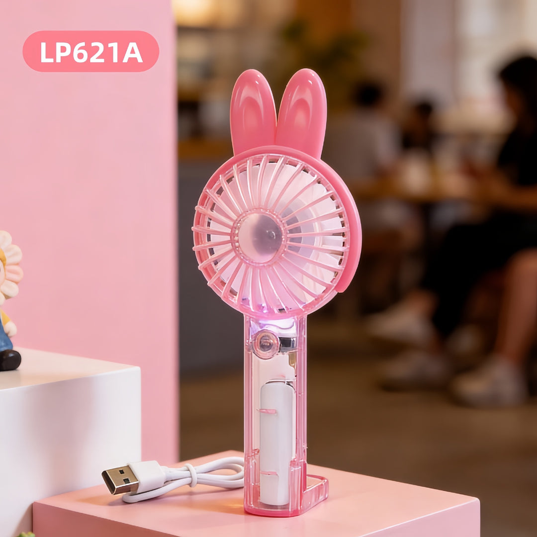 Women's Portable Handheld Fan with LED Lighting and Spray Function Bowlift