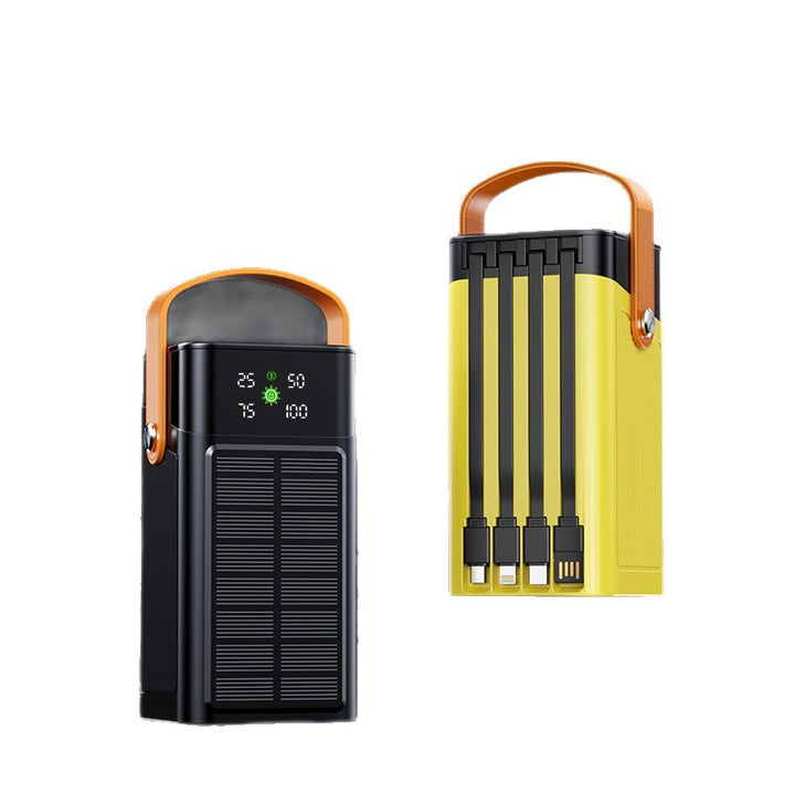 Portable Solar Power Bank with Integrated LED Display and Multifunctional Charging Cable Bowlift