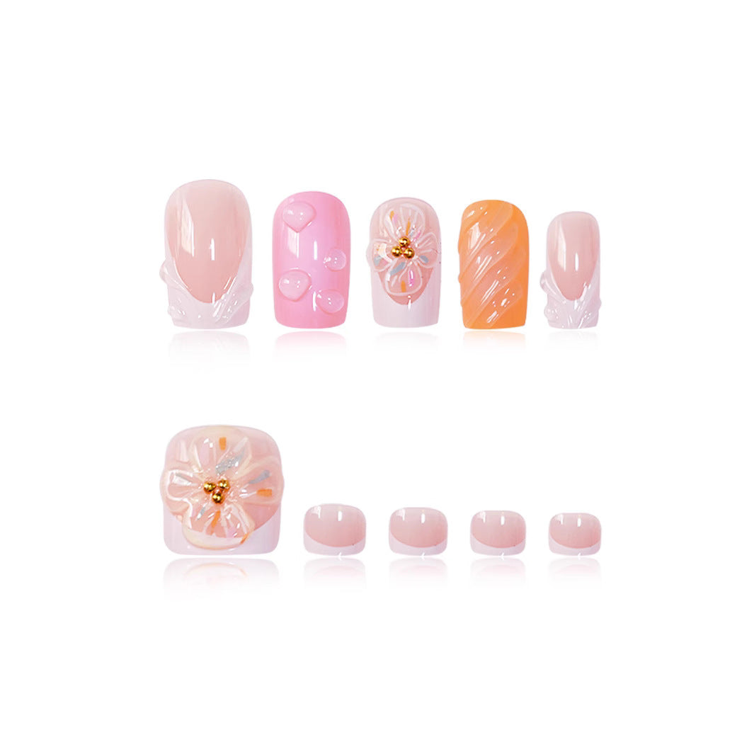 3D Floral Decorative Press-On Nails Set Bowlift
