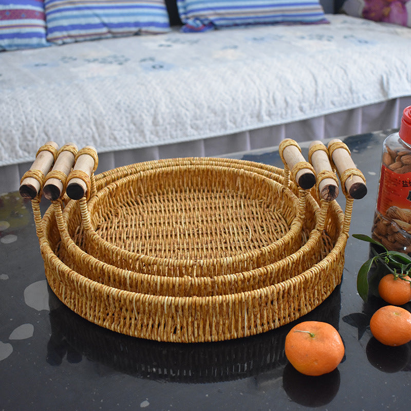 Handcrafted Natural Woven Serving Tray Set Bowlift