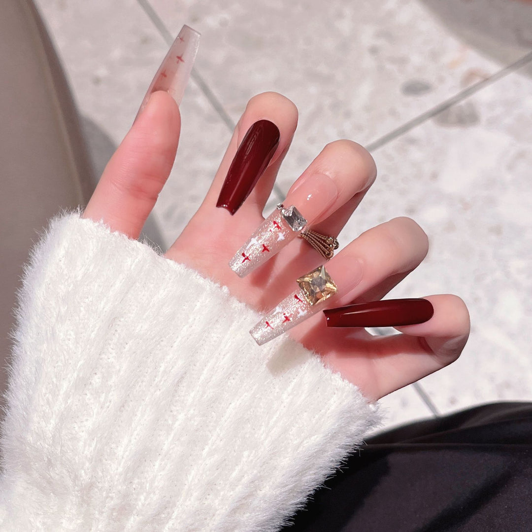 Decorative Press-On Nails with Gem Accents Bowlift